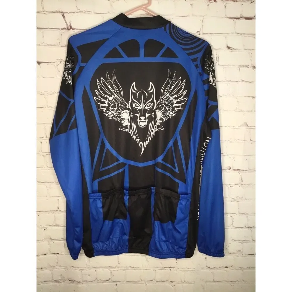 NWT Cycling Men's Blue/Black Full Zip Long Sleeve Cycling‎ Jersey Shirt Size XXL